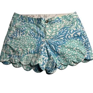 Lilly Pulitzer Women's Buttercup Shorts Size 4 Blue Floral Scallop Hem Coastal‎